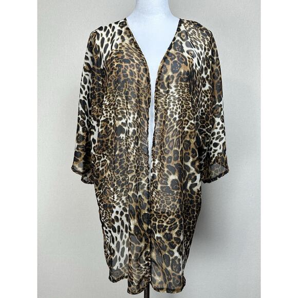 Kimono Women’s One Size Leopard Animal Print Semi Sheer Cardigan - Picture 1 of 7